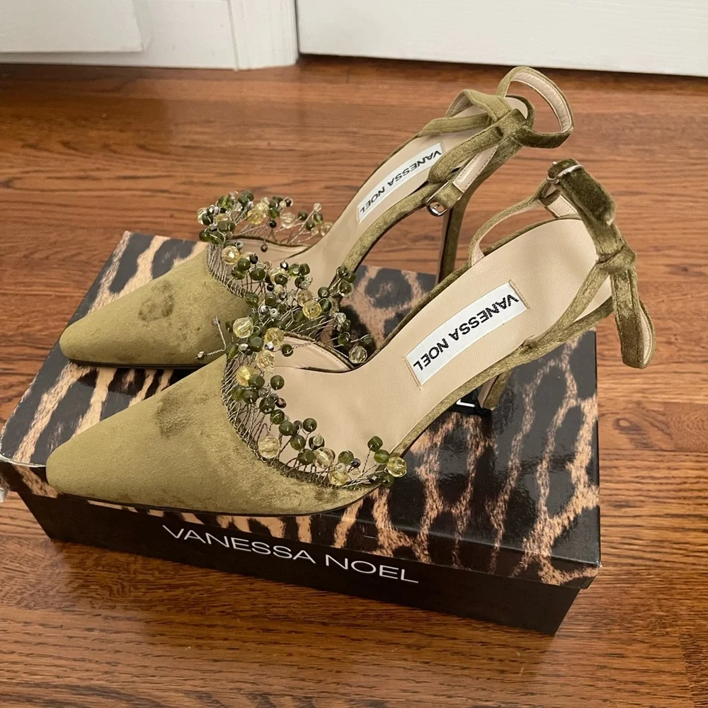 Vanessa Noel Green Crystal Embellished Slingback Heels - Picture 3 of 10